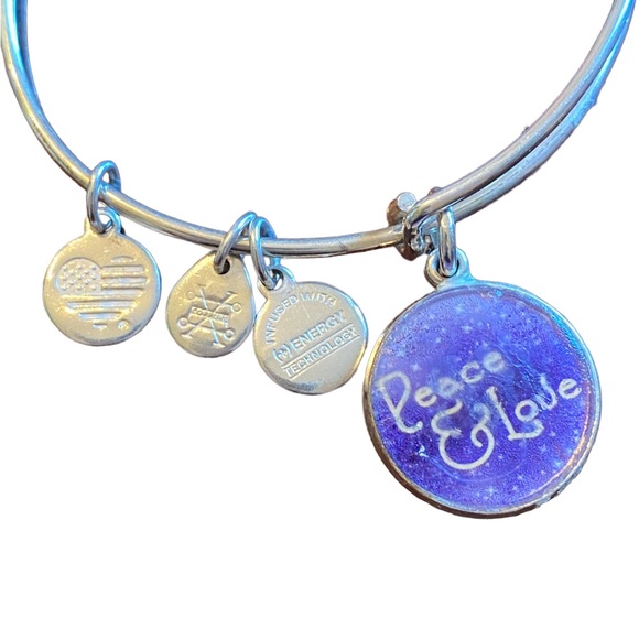 Alex and Ani Silver and Purple Peace & Love Charm Bracelet - Picture 2 of 3